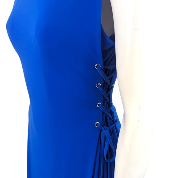 Tahari Lace Up Stretch Sheath Dress Womens Medium NEW Blue Career Work Dress - Picture 6 of 13